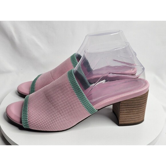 Vionic Fleur Women's Knit Upper Pink Green Slide Sandals Block Heels Size 10 - Picture 1 of 8
